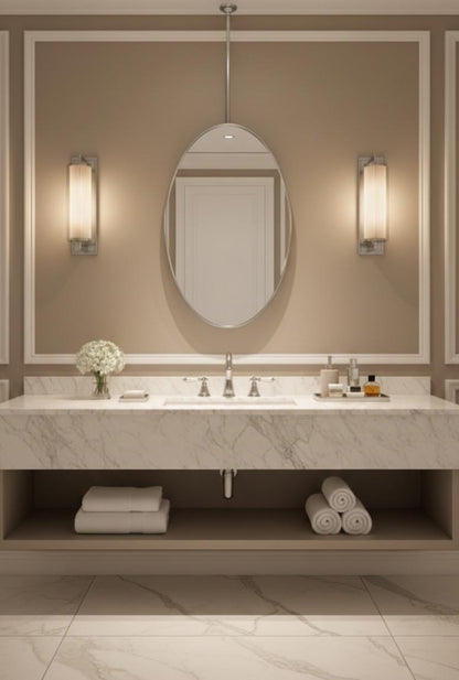 Oval Brass Mirror – Handmade Ceiling Suspended Bathroom Wall Mirror, Slim Oval Frame