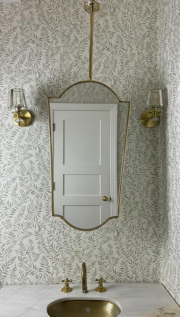 Suspended Brass Mirror – Ceiling Mounted Decorative Shield Wall Mirror