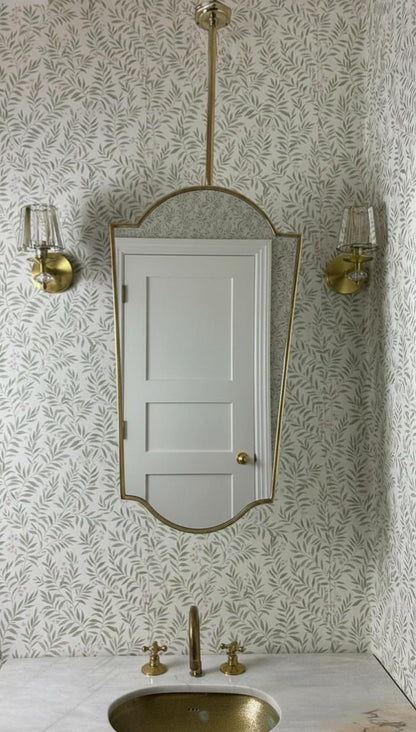 Suspended Brass Mirror – Ceiling Mounted Decorative Shield Wall Mirror
