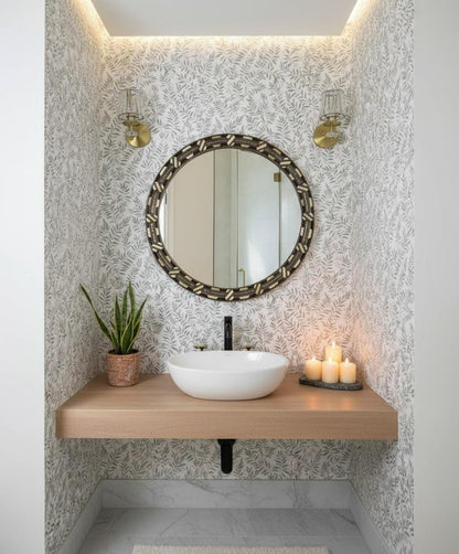 Bone Inlay Wall Mirror – Handmade Circle Vanity Mirror | Unique Mosaic Decor