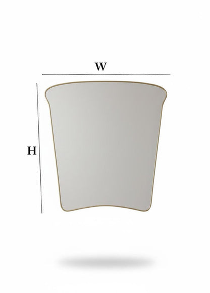 Curved square brass mirror with size diagram