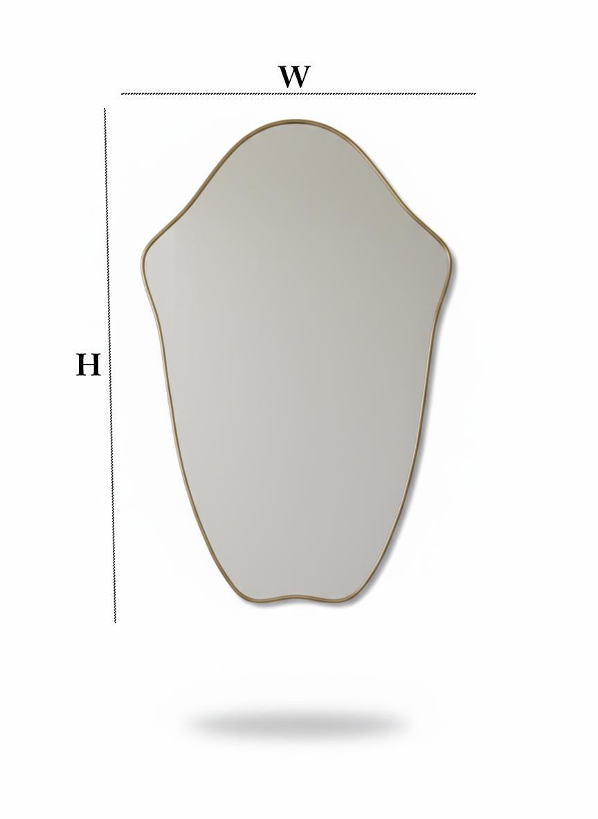 Irregular brass mirror with organic curved shape dimensions