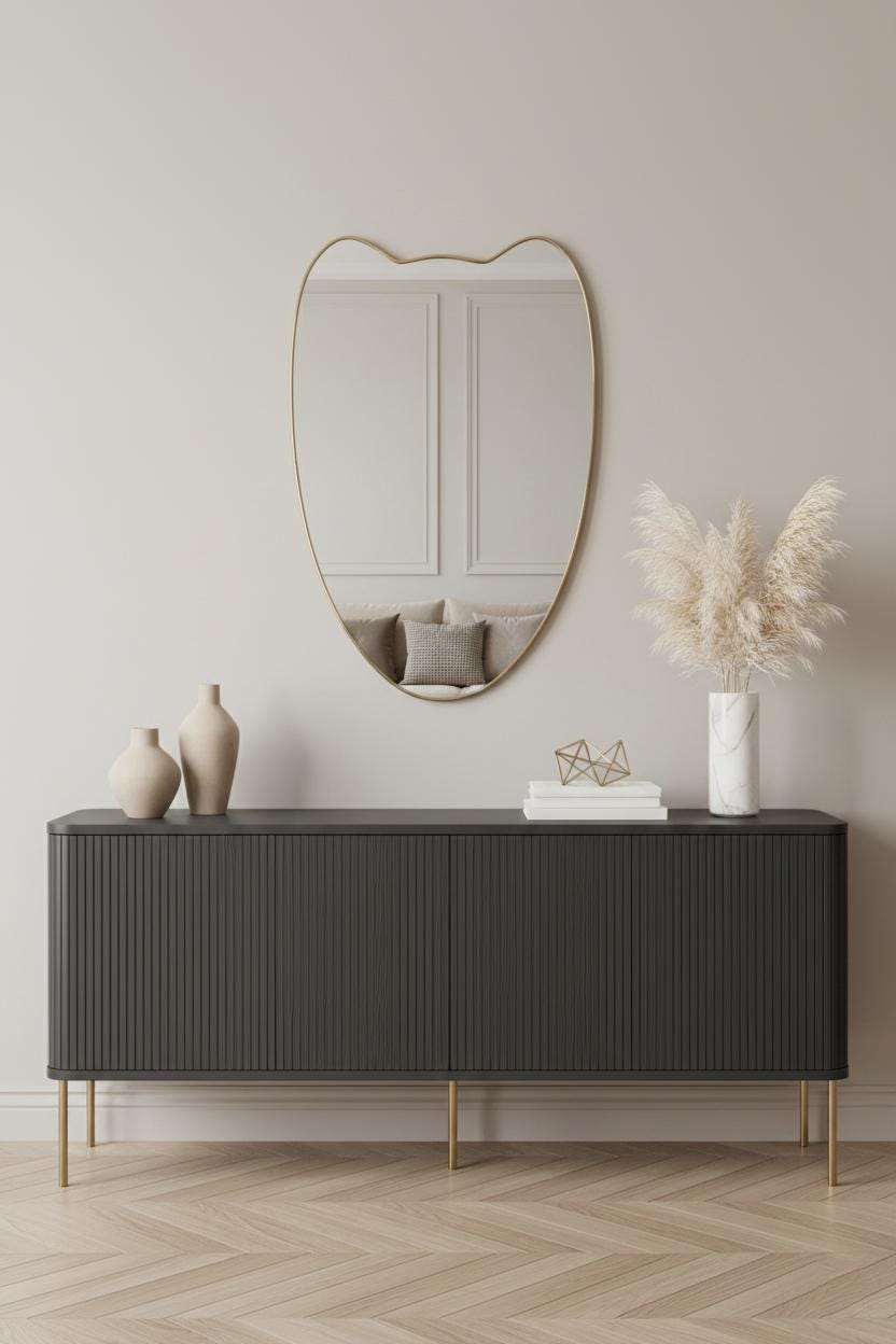 Elegant curved crest mirror in modern living space
