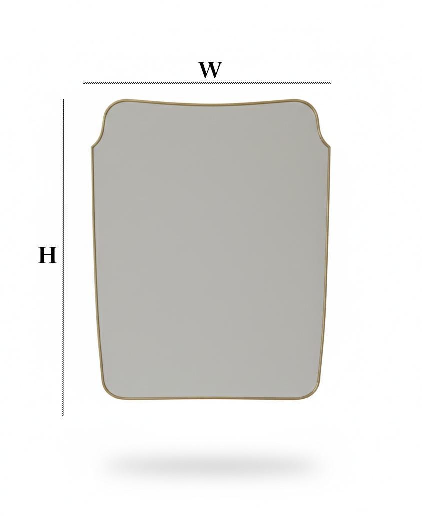 Irregular square brass mirror with size dimensions illustration