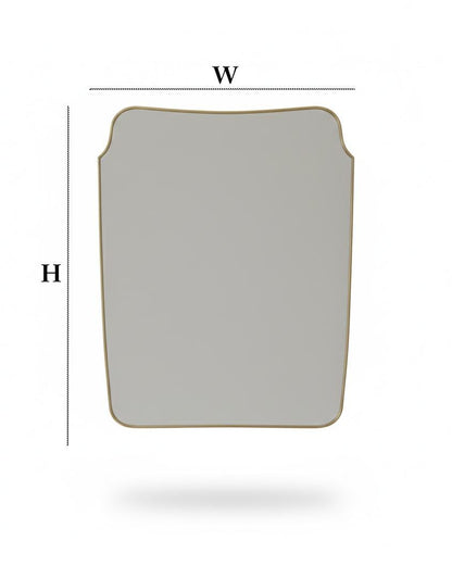 Irregular square brass mirror with size dimensions illustration