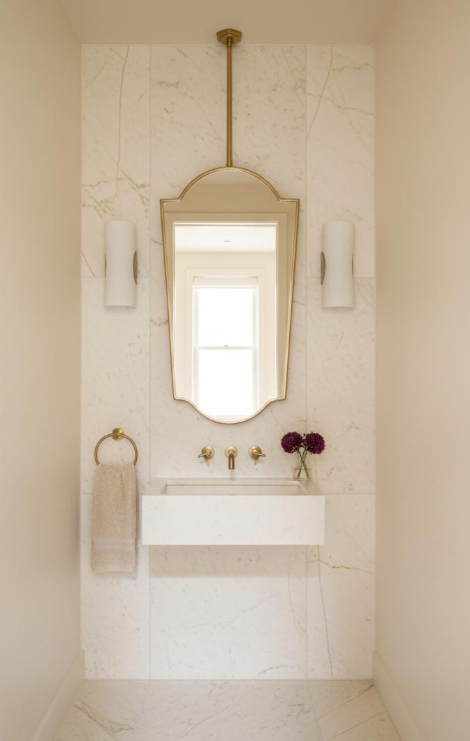 Suspended Brass Mirror – Ceiling Mounted Decorative Shield Wall Mirror