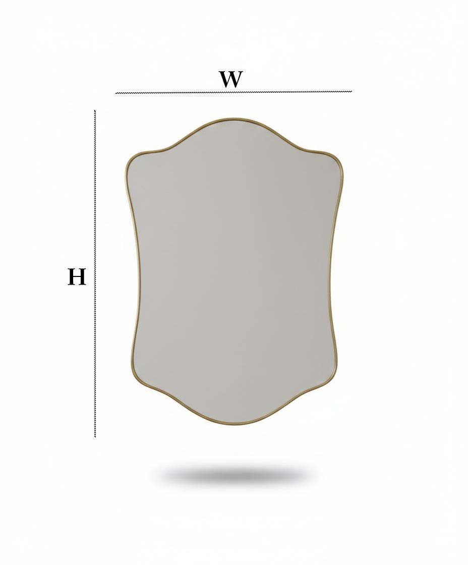 Irregular crest mirror showing height and width guide