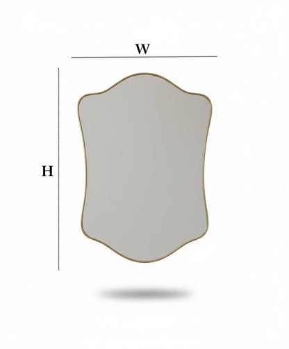 Irregular crest mirror showing height and width guide