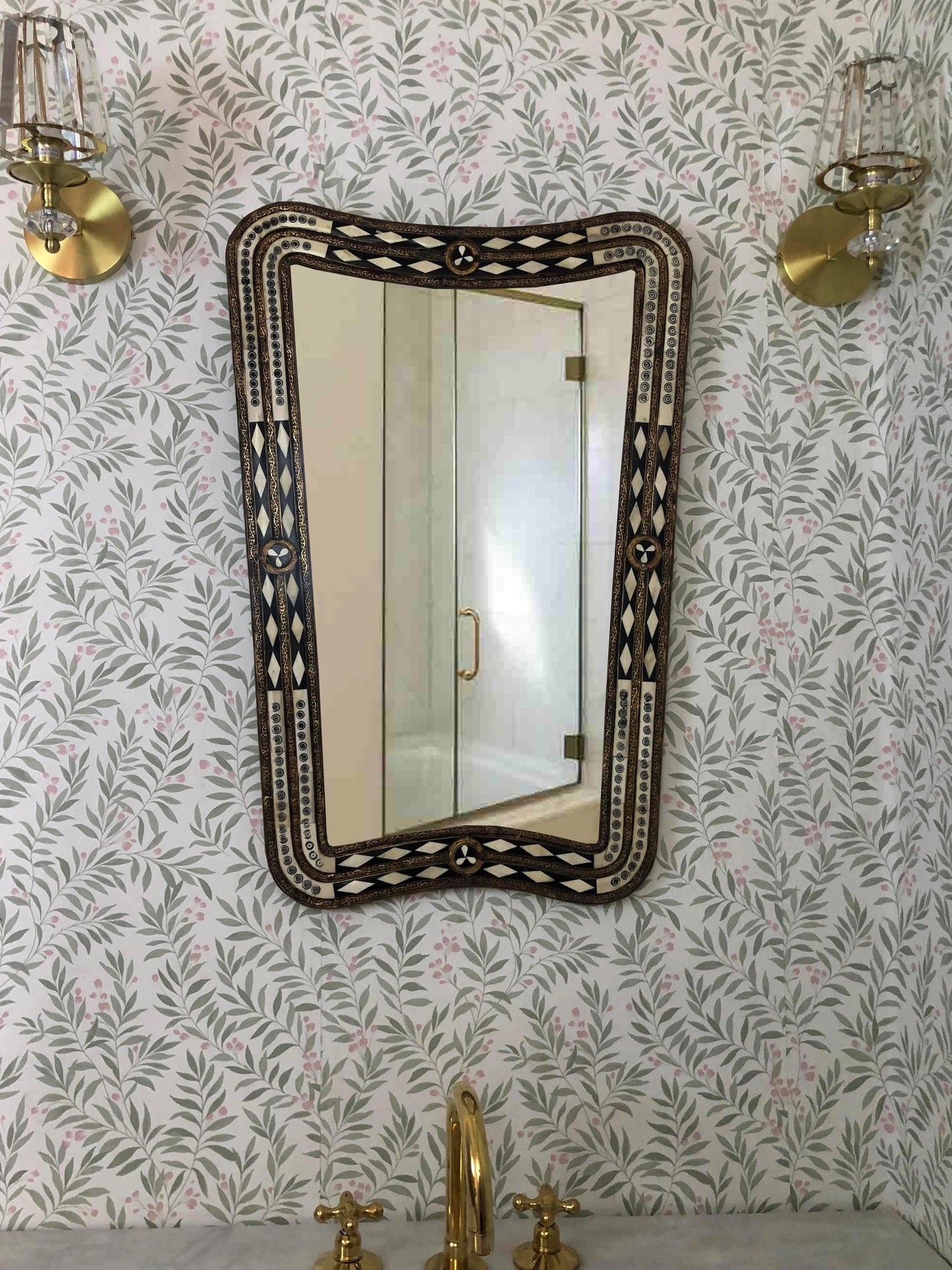 Bone Inlay Curved Mirror - Handmade Decorative Wall Mirror With Organic Silhouette