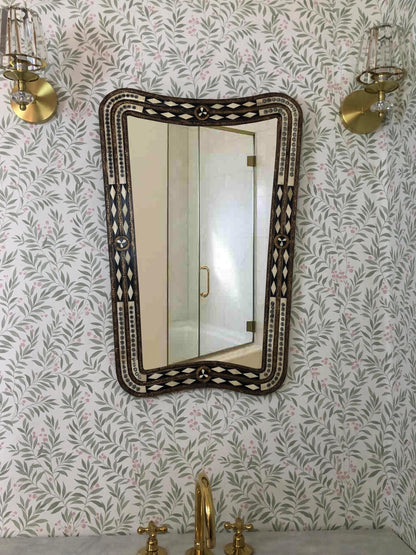 Bone Inlay Curved Mirror - Handmade Decorative Wall Mirror With Organic Silhouette