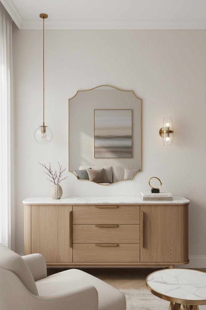 Unlacquered Brass Scalloped Mirror – Curved Edge Chateau Style Wall Mirror