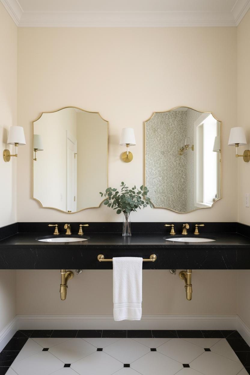 Unlacquered Brass Scalloped Mirror – Curved Edge Chateau Style Wall Mirror