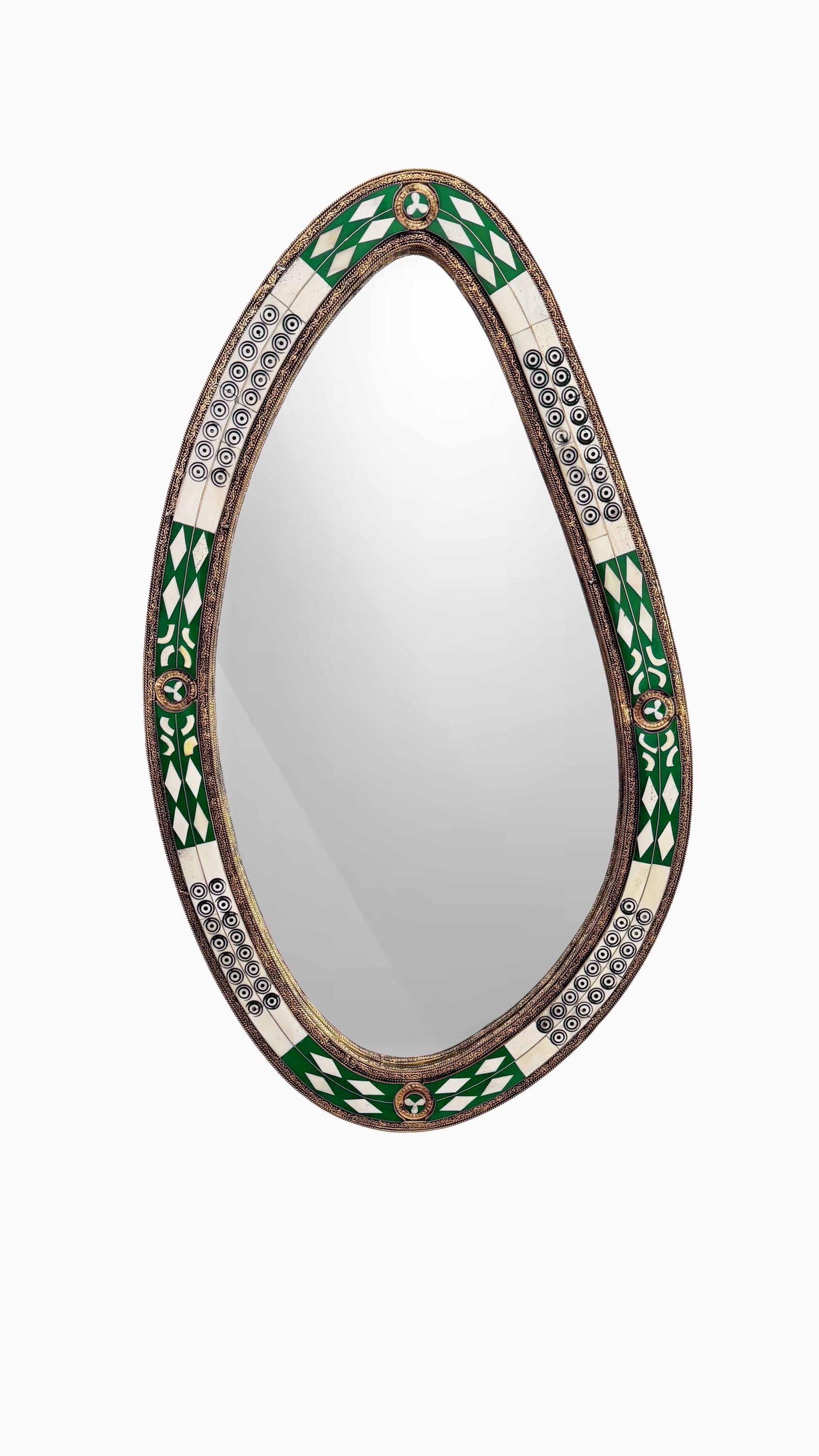 green Bone inlay mirror in white background