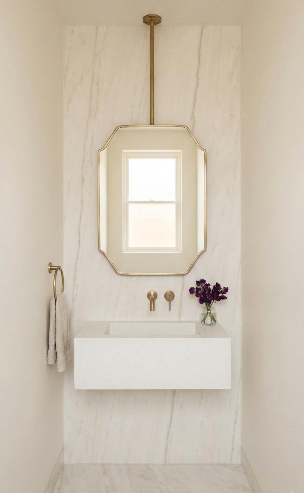 Suspended Brass Mirror – Ceiling Mounted Octagon Brass Mirror with Handcrafted Frame