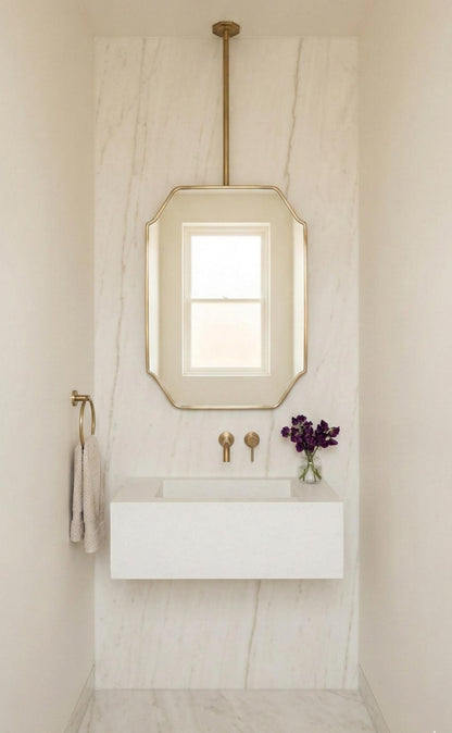 Suspended Brass Mirror – Ceiling Mounted Octagon Brass Mirror with Handcrafted Frame