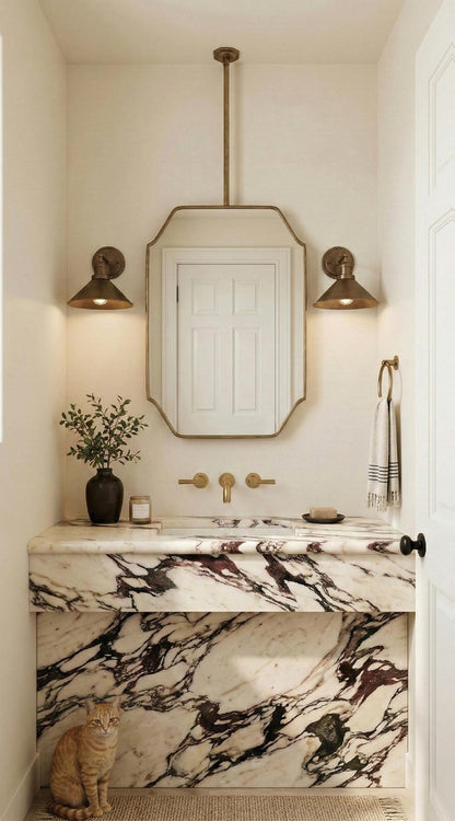 Suspended Brass Mirror – Ceiling Mounted Octagon Brass Mirror with Handcrafted Frame