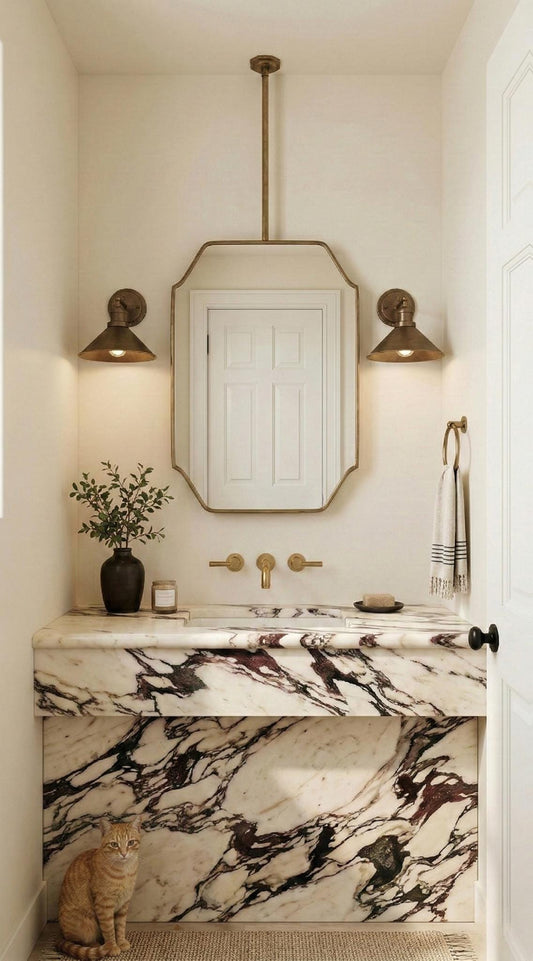 Ceiling mounted brass mirror