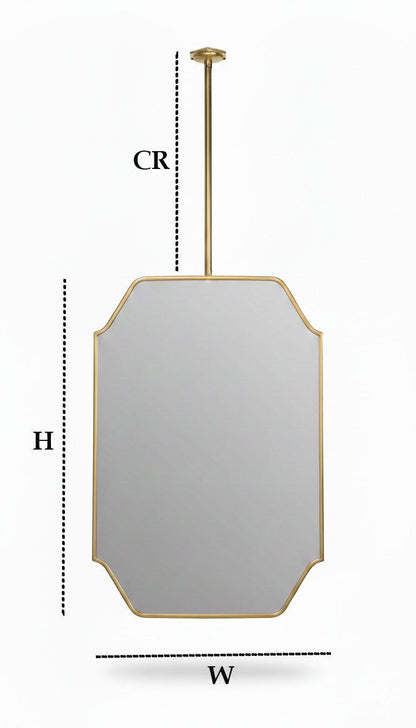 Suspended Brass Mirror – Ceiling Mounted Octagon Brass Mirror with Handcrafted Frame
