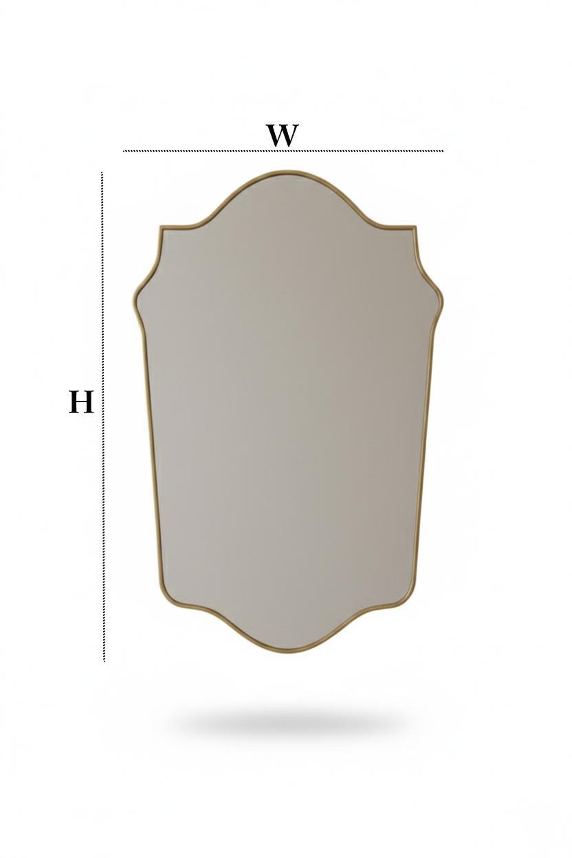 Arched crest brass mirror with height and width dimensions