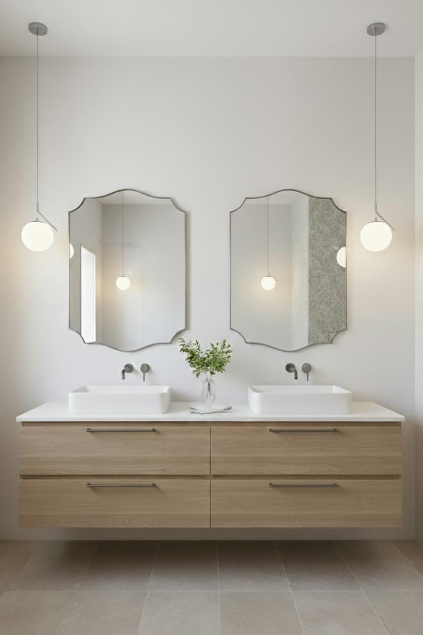 Unlacquered Brass Scalloped Mirror – Curved Edge Chateau Style Wall Mirror
