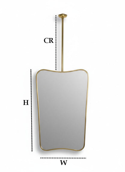 Ceiling Mounted Brass Mirror – Curved Suspended Bathroom Floating Frame