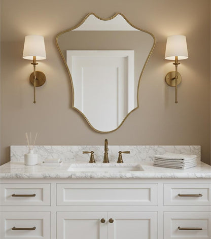 Handmade shield brass mirror with wall sconces