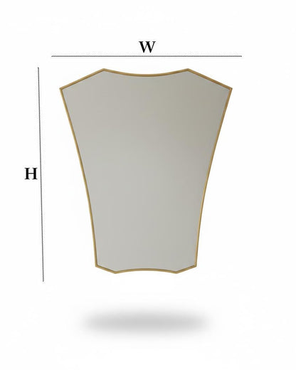 Shield brass wall mirror with dimensions illustration