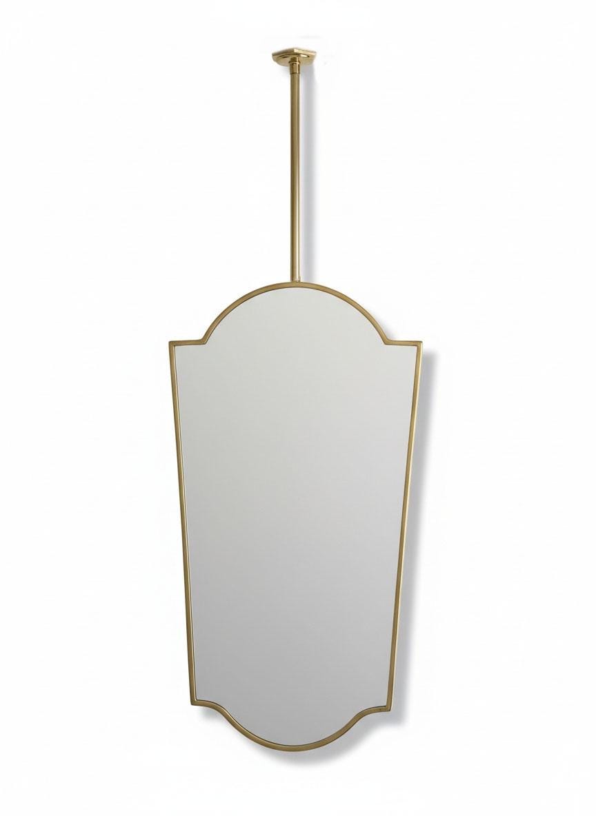 Shield shaped brass ceiling mounted mirror