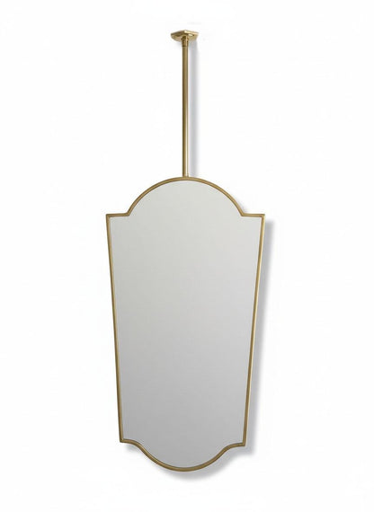 Shield shaped brass ceiling mounted mirror