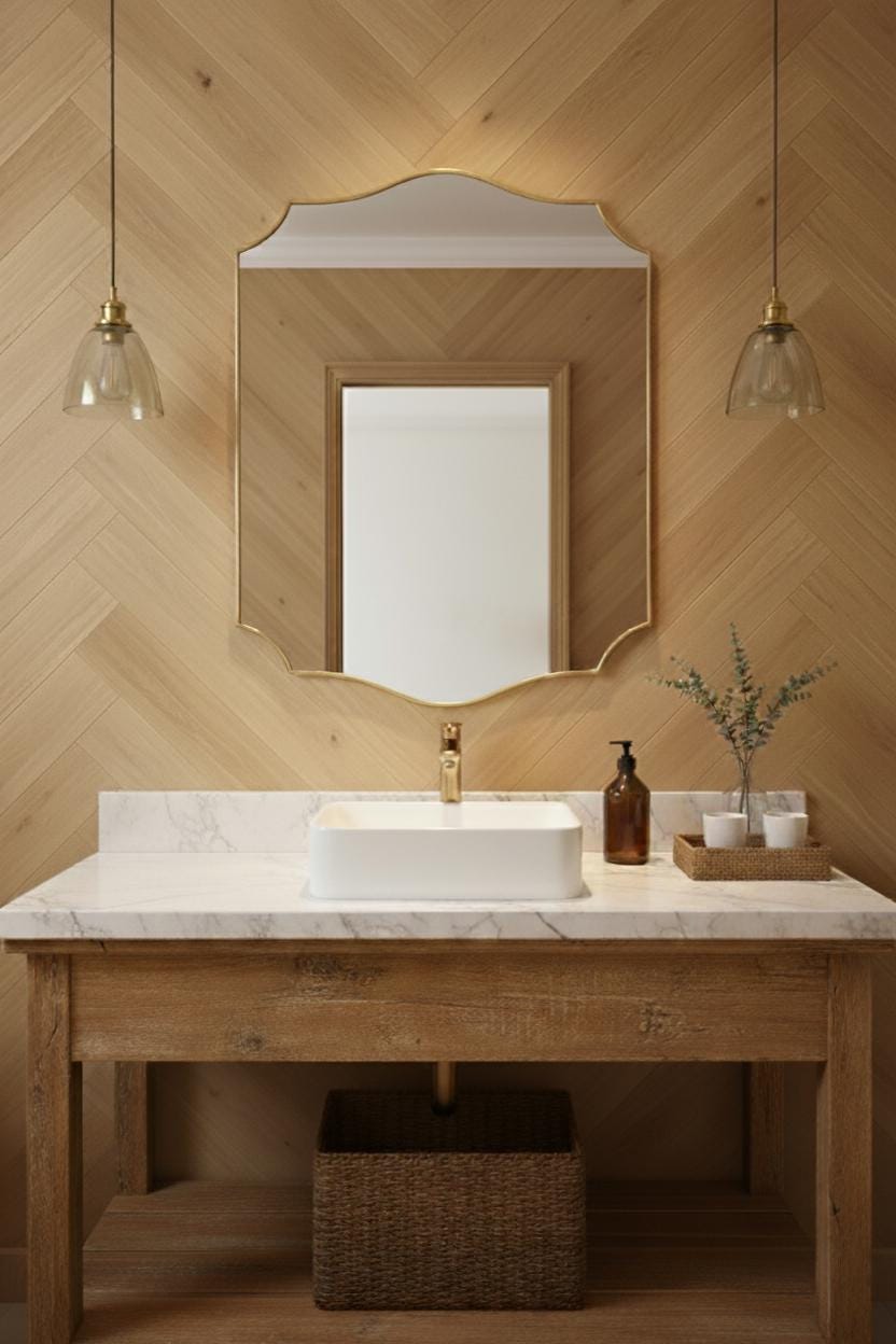 Unlacquered Brass Scalloped Mirror – Curved Edge Chateau Style Wall Mirror