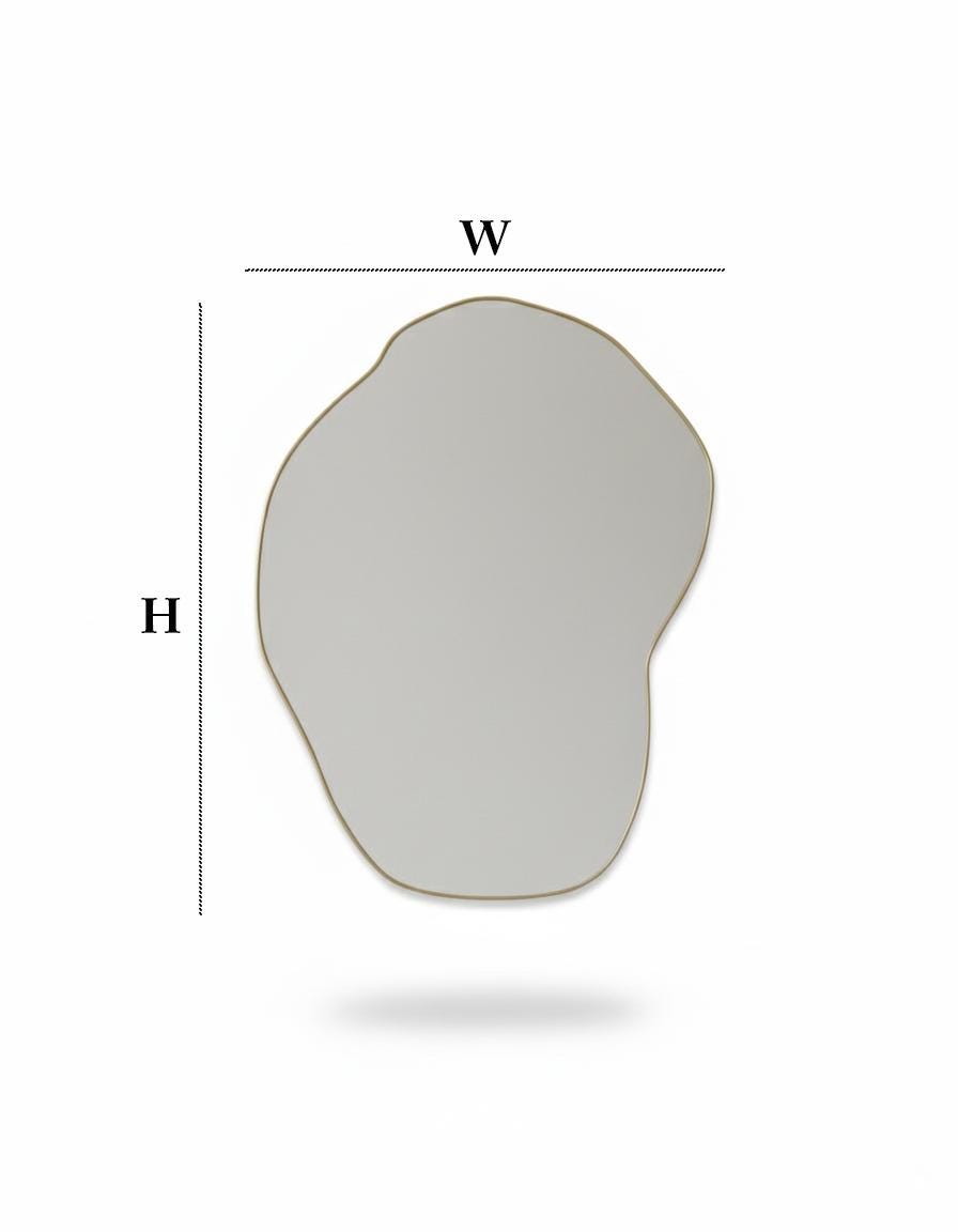 Handmade irregular brass mirror with organic shape and thin metal frame