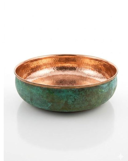 Green Patina Copper Sink – Handmade Hammered Copper Bowl With Oxidized Finish