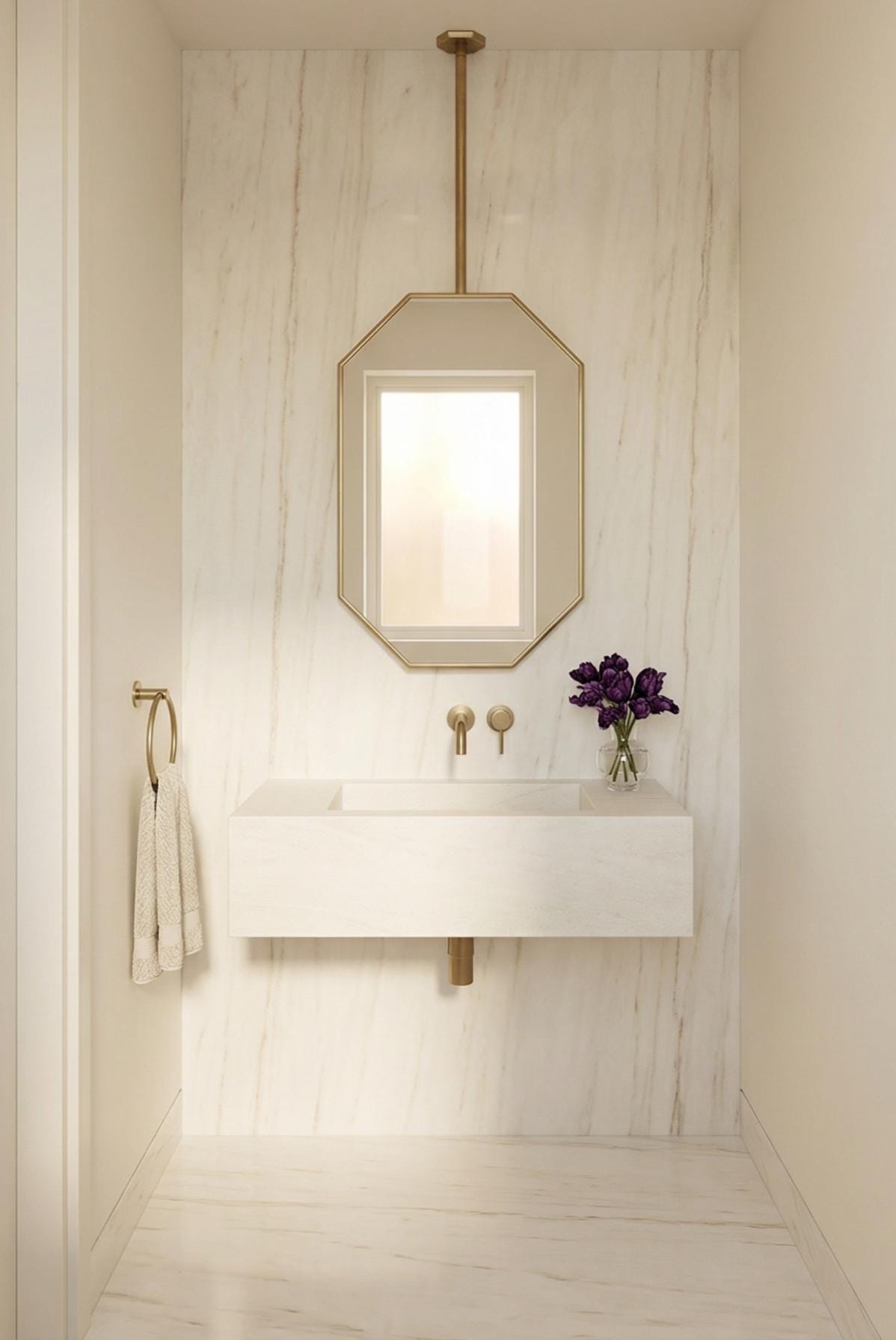 Octagonal Brass Mirror – Modern Ceiling Suspended Bathroom Wall Mirror