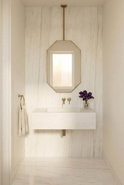 Octagonal Brass Mirror – Modern Ceiling Suspended Bathroom Wall Mirror