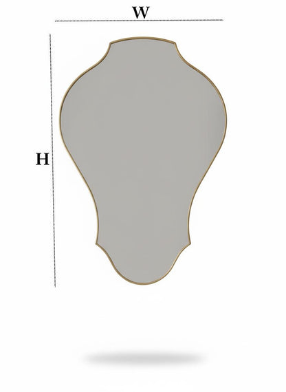 Curved sculptural brass wall mirror dimension guide
