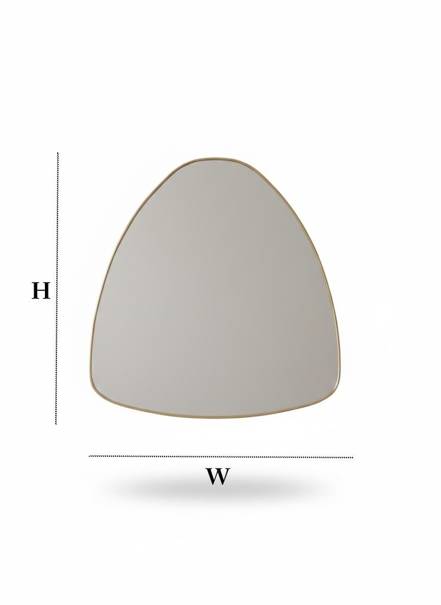 Irregular curved brass mirror with height and width diagram
