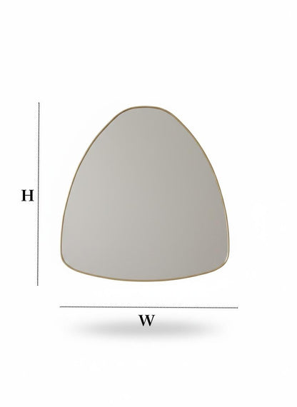 Irregular curved brass mirror with height and width diagram