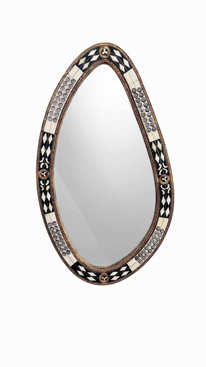 Bone inlay mirror in white background