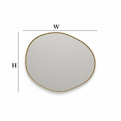 Asymmetrical brass mirror with width and height dimensions