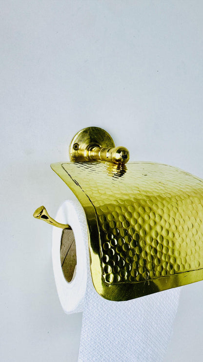 Brass Wall-Mounted Toilet Paper Holder - Gold Finish with Cover