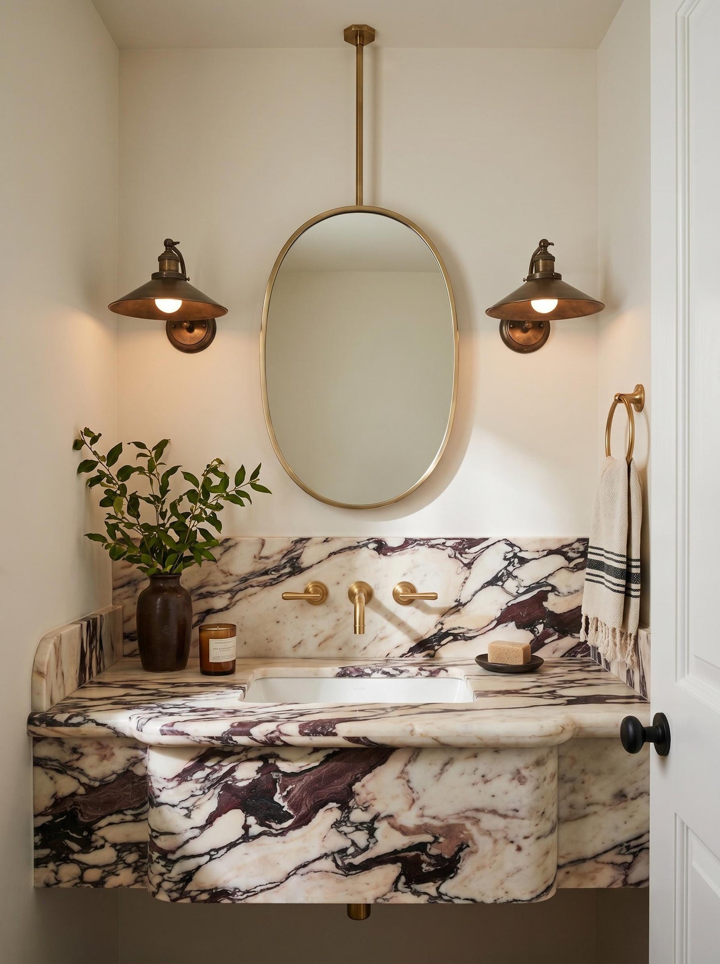 Suspended Oval Brass Mirror – Ceiling Mounted Vanity Mirror With Handcrafted Frame