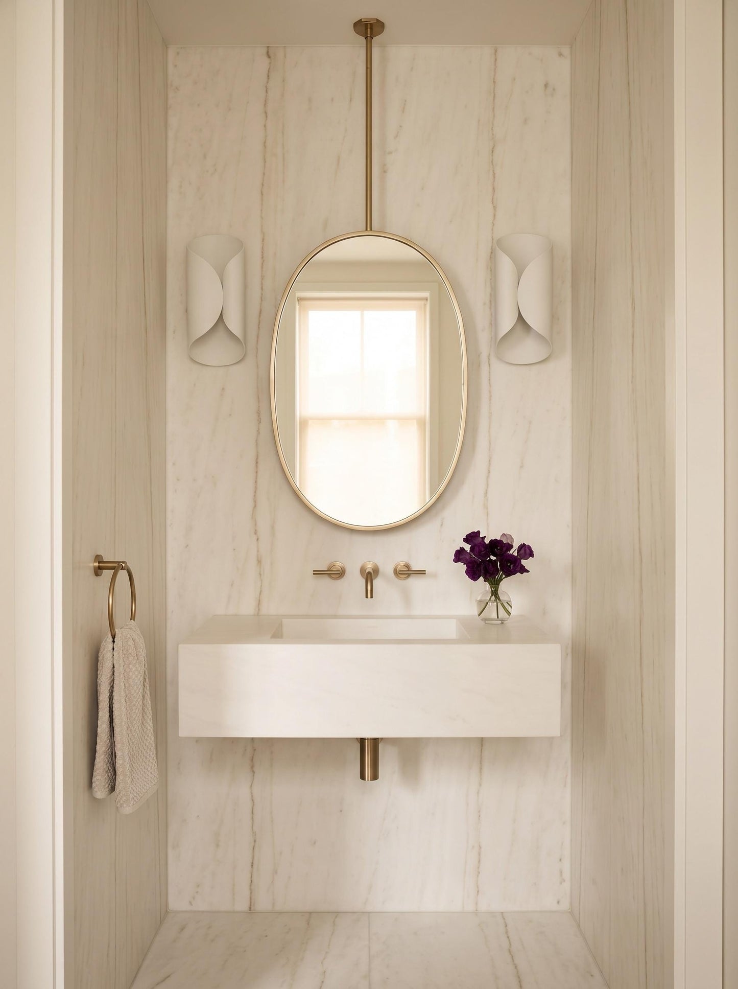 Suspended Oval Brass Mirror – Ceiling Mounted Vanity Mirror With Handcrafted Frame