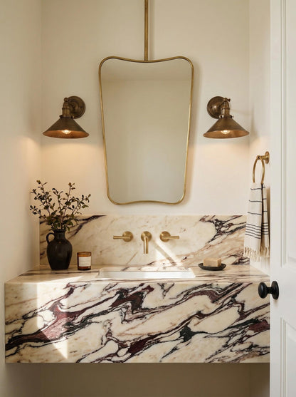 Ceiling Mounted Brass Mirror – Curved Suspended Bathroom Floating Frame
