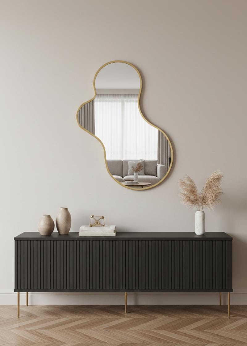 Irregular curved brass vanity mirror handmade design
