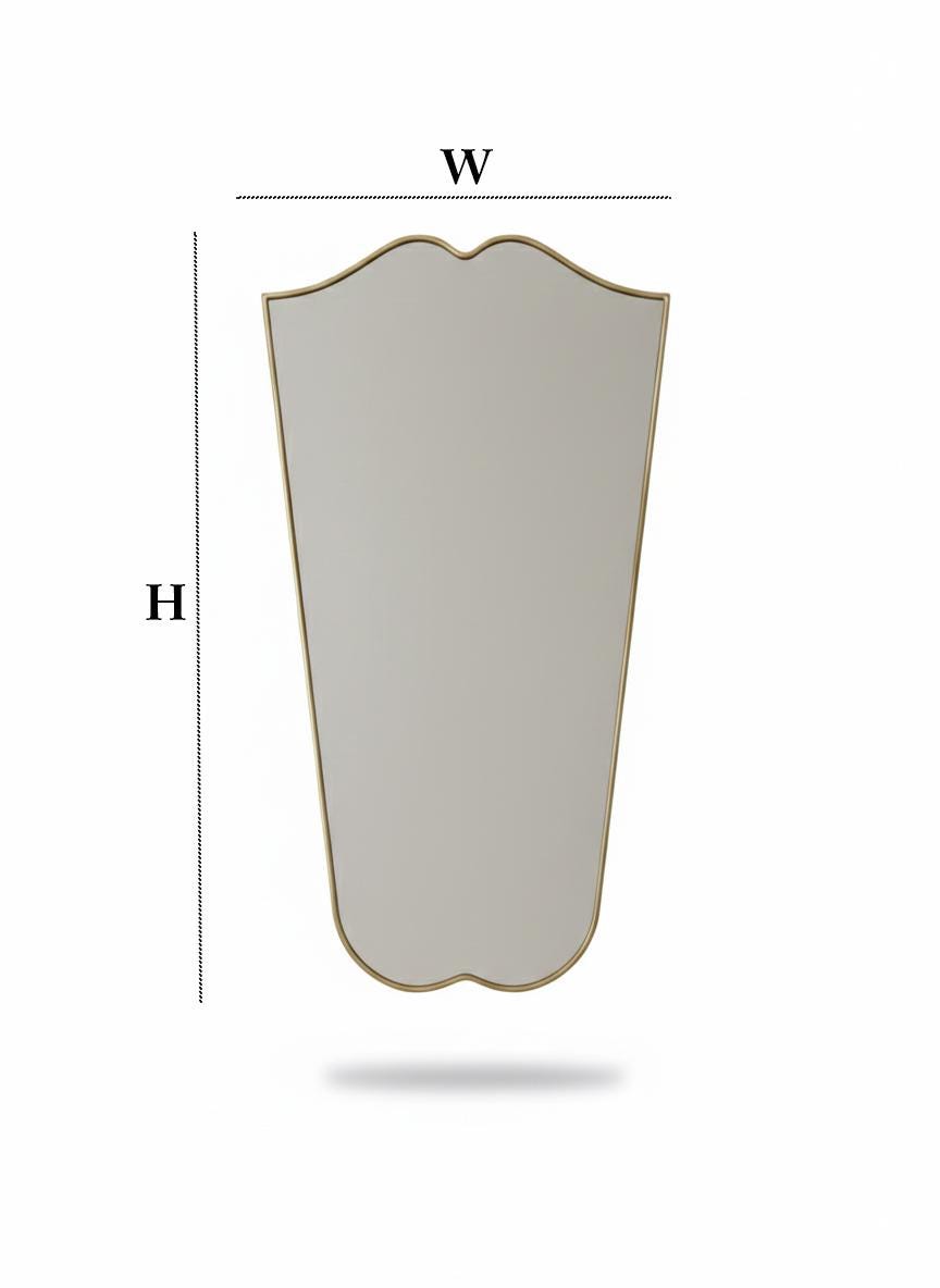 Tall curved gold mirror with size dimensions