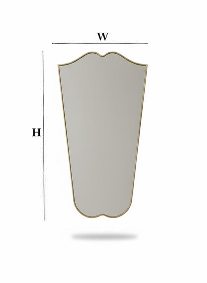 Tall curved gold mirror with size dimensions
