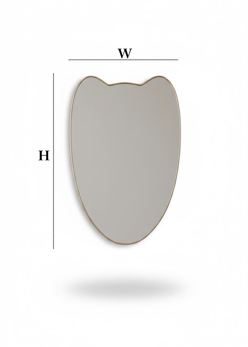 Curved crest brass mirror with dimensions diagram