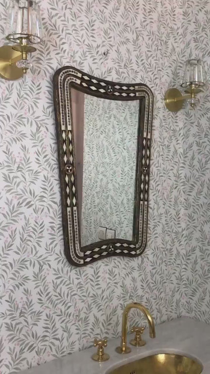 Bone Inlay Curved Mirror - Handmade Decorative Wall Mirror With Organic Silhouette
