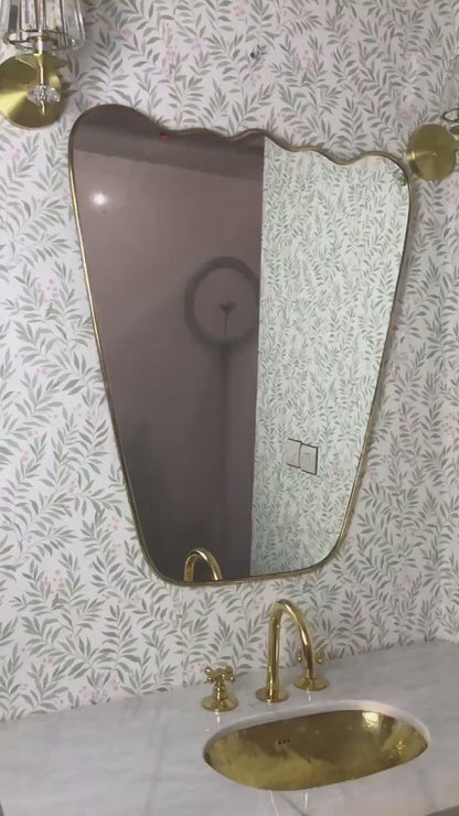 Asymmetrical Brass Mirror - Wavy Wall Mirror with Unlacquered Brass Frame & Custom Finish
