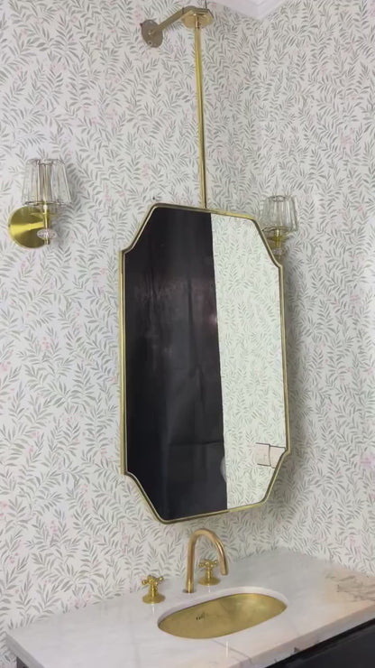 Suspended Brass Mirror – Ceiling Mounted Octagon Brass Mirror with Handcrafted Frame